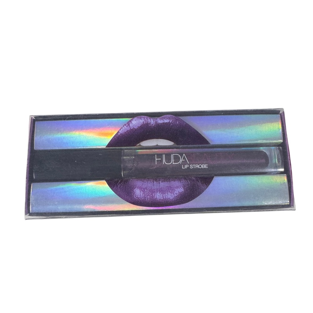 HUDA BEAUTY Lip Strobe Metallic Gloss Moody Purple Shimmer Full Size‎ New